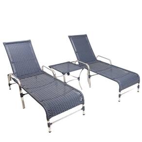2 Espreguiçadeiras De Alumínio + 1 Mesa De Centro Azul Dark