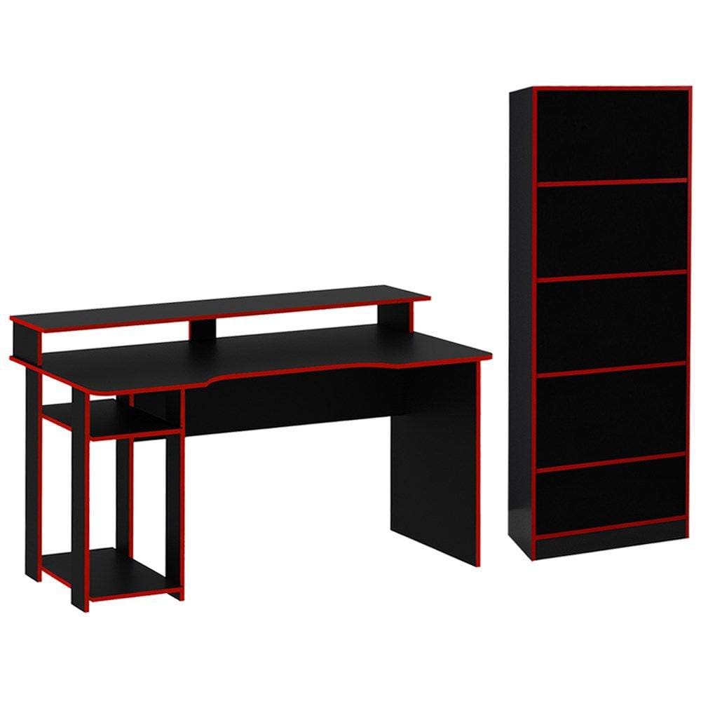 Conjunto Mesa e Armario Gamer ME4141 ME4153 Preto Vermelho Tecno Mobili