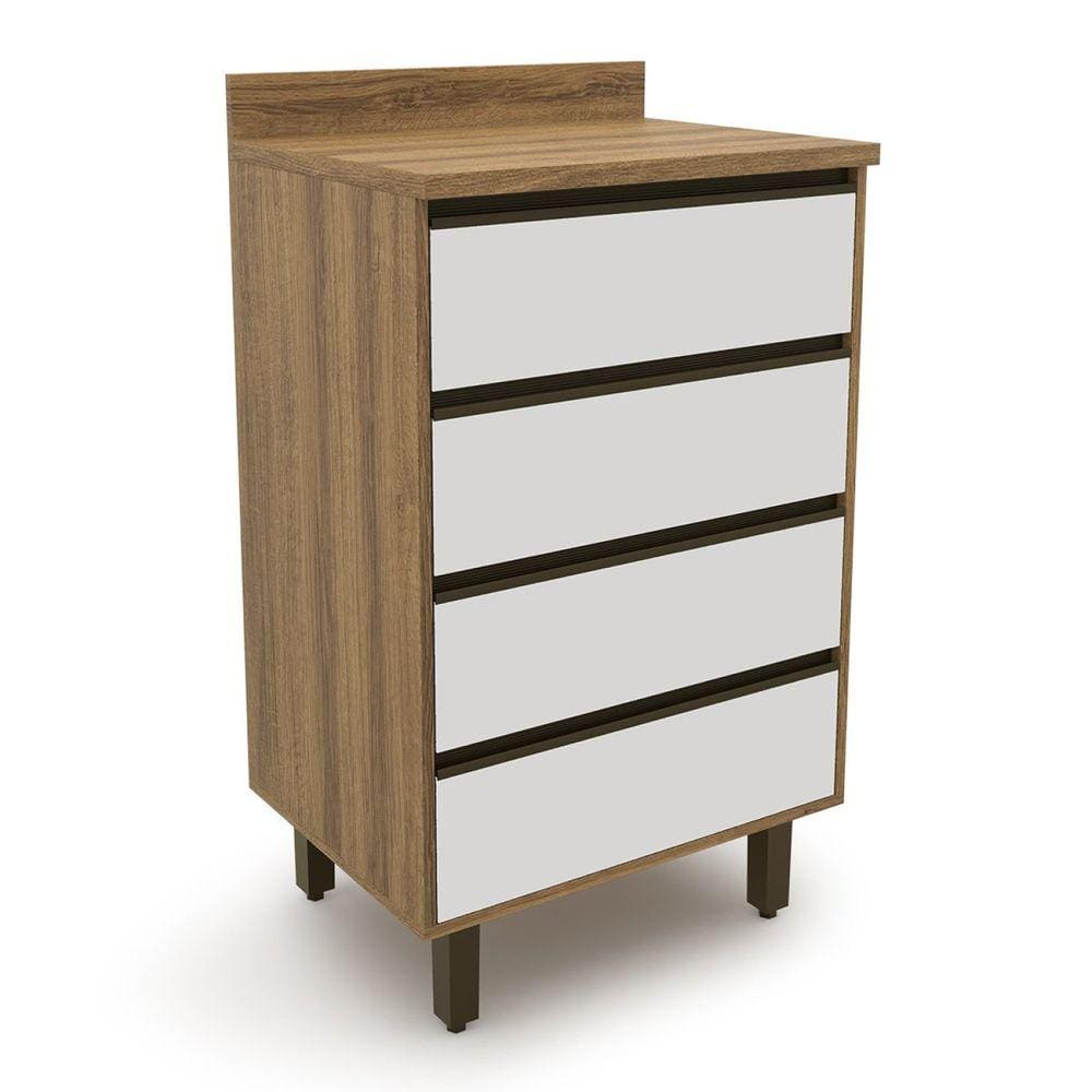 Armário Gabinete para Cozinha 4 Gavetas Confort Cinamomo/ Off-White