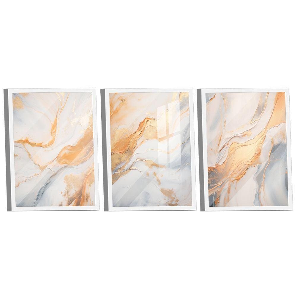 Conjunto De Quadros Trio Abstract Orange Gold -- Br Artes