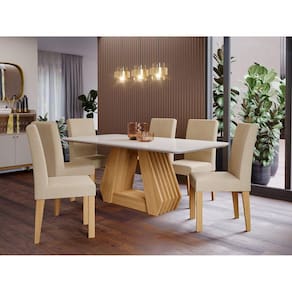 Sala de Jantar Agata 180cm com 6 Cadeiras Maia Marrom/Off White/Gengibre