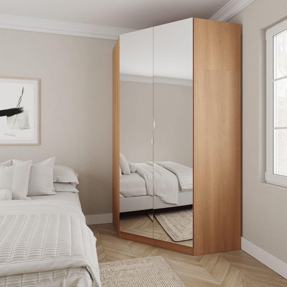 Guarda Roupa de Canto Closet com 6 Prateleiras e Portas de Espelho Modular Hera Cabecasa Madeiramade Louro