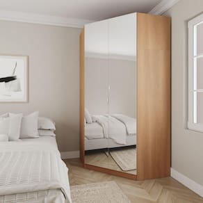 Guarda Roupa de Canto Closet com 6 Prateleiras e Portas de Espelho Modular Hera Cabecasa Madeiramade Louro/Branco Geada