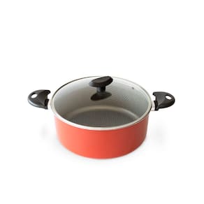 Panela Caçarola Funda Tampa de Vidro Antiaderente Alumínio - Vermelho