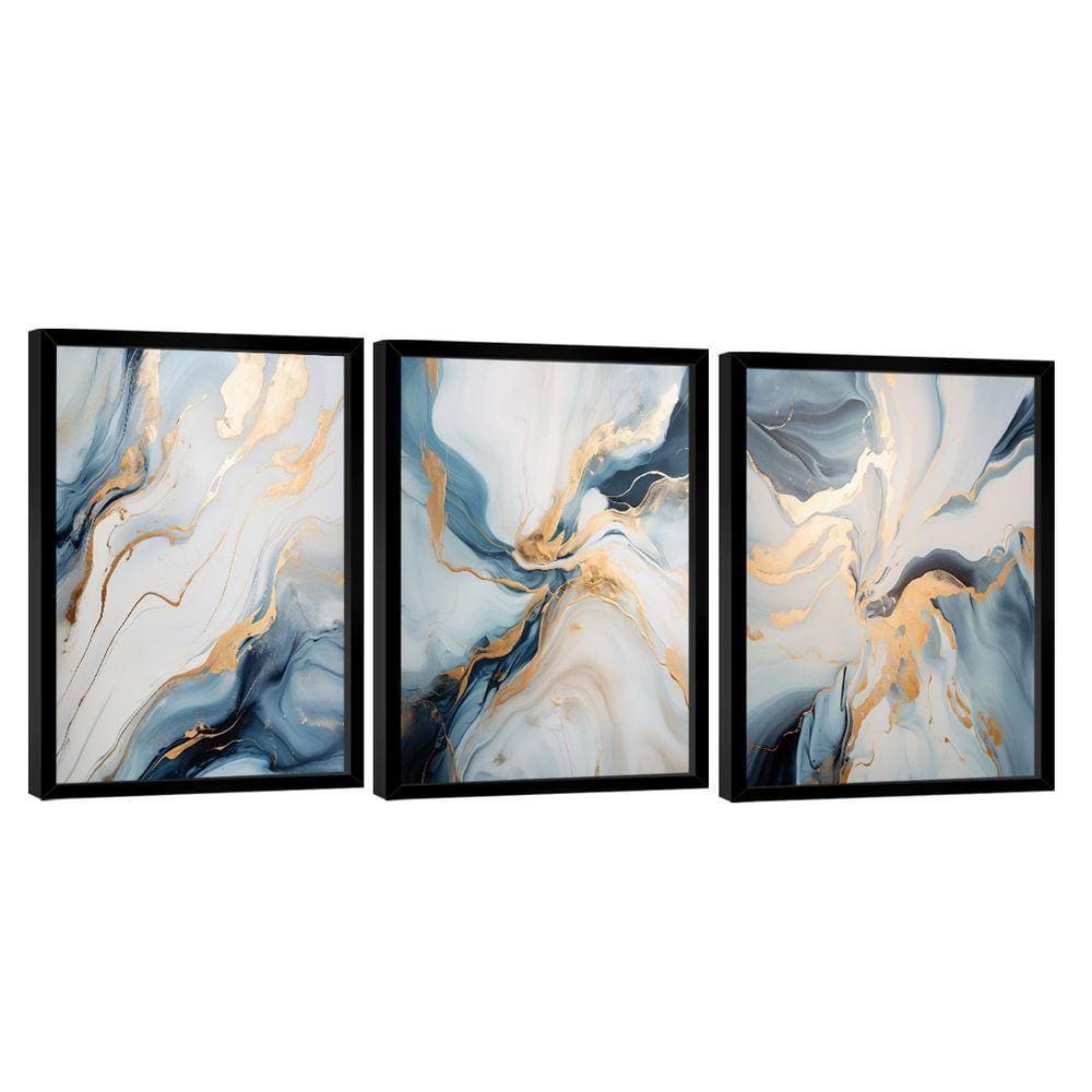 Conjunto De Quadros Trio Abstract Blue Gold -- Br Artes