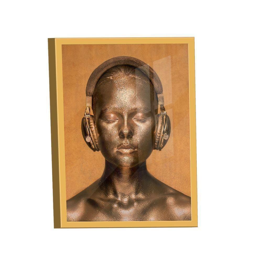 Quadro Mulher Dourada De Fone -- Br Artes