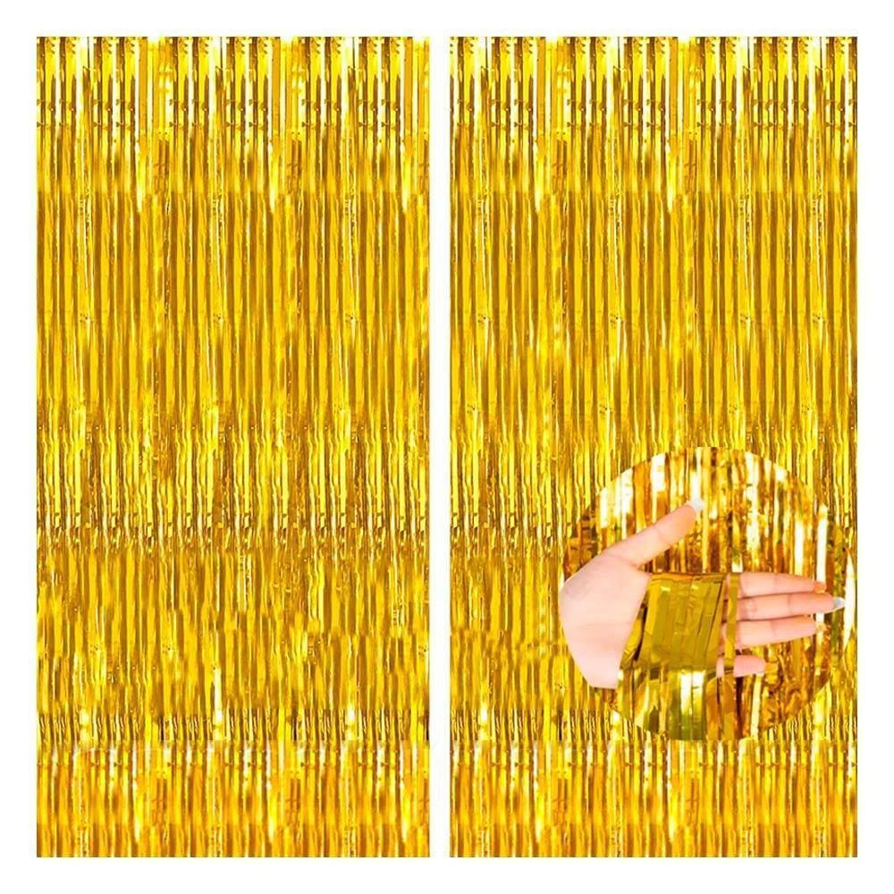 Cortina Metalizada De Franja Dourado Decoração Festa