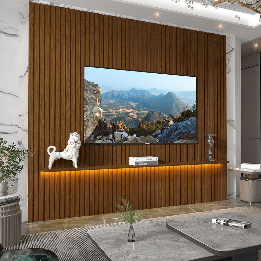 Painel para TV Ripado com LED Nobre 230 Castanho - Gelius