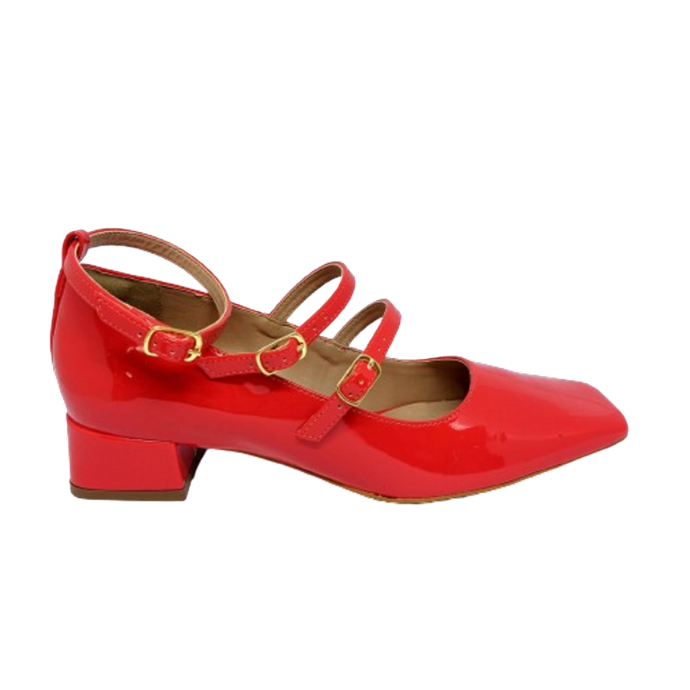 Sapato Mary Jane Vermelho em Verniz Salto Grosso