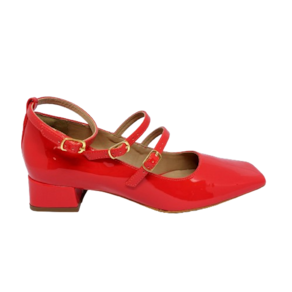 Sapato Mary Jane Vermelho em Verniz Salto Grosso