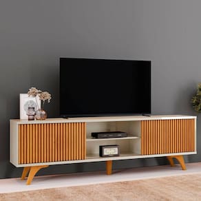 Rack para Tv até 75 Polegadas 2 Portas de Correr 218cm Gaia Off White/Naturalle