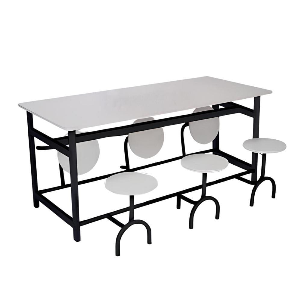 Mesa Refeitorio 180X80x80 6 Lugares Com Banco Retratil Branco