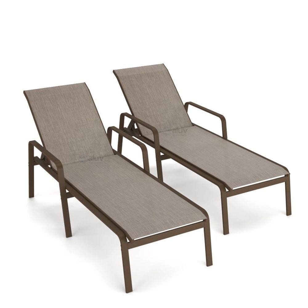 Kit 2 Espreguiçadeira Piscina Alumínio Marrom Tela Mocca