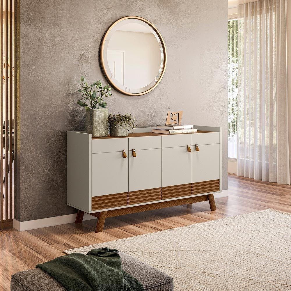 Buffet Aparador Decorativo Giustino Puxador Em Pu 160Cm Freijo/Off White G77