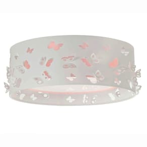 Luminária Infantil Plafon Borboletas Duplo 50x16cm Rosa/Branco