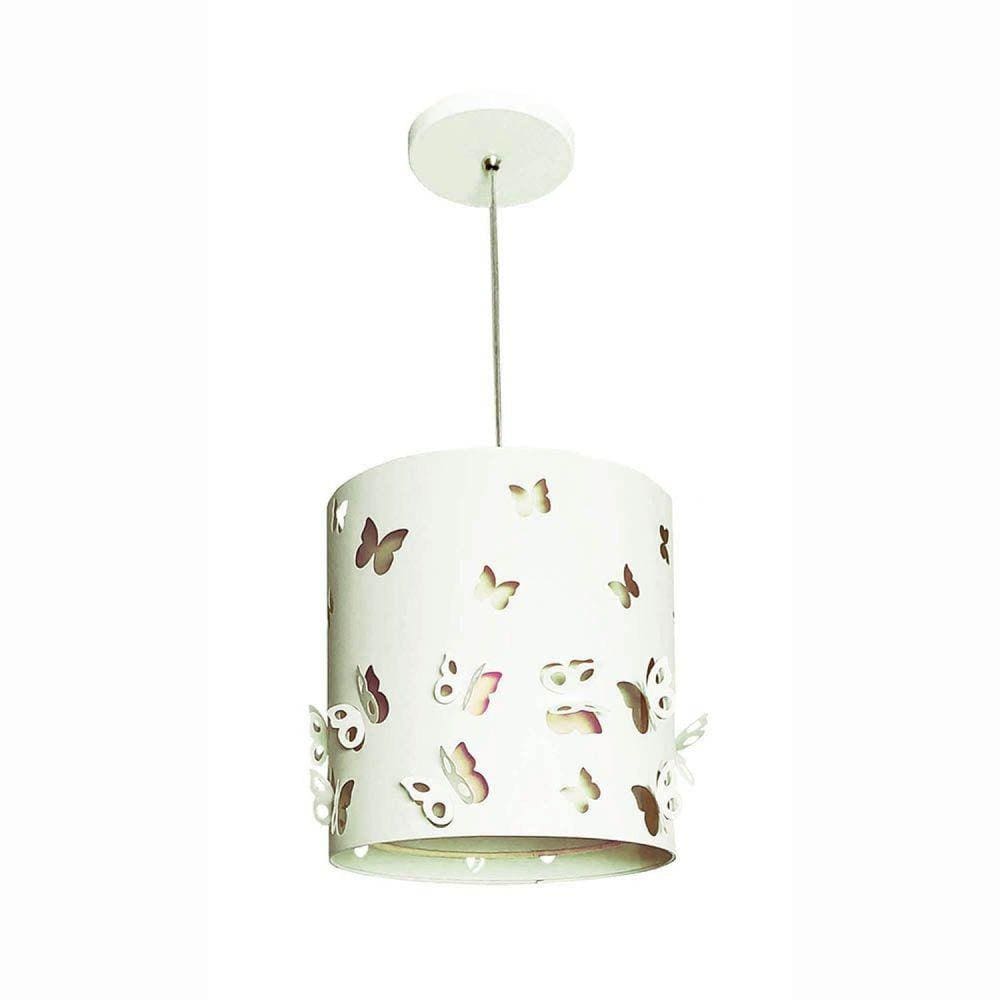 Lustre Infantil Pendente Borboletas 25cmx25cm Cru/Branco