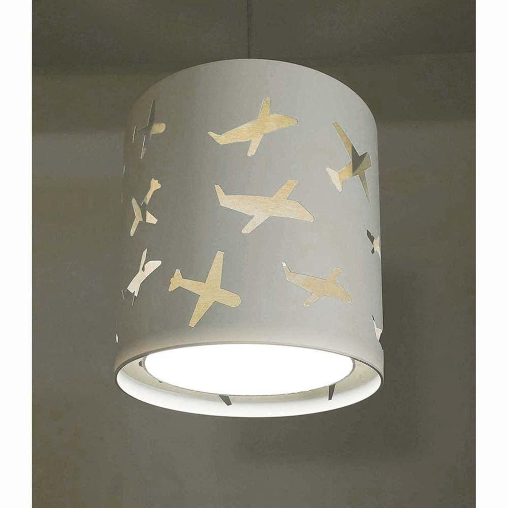 Lustre Pendente Infantil Aviões 25x25cm Caqui/Branco