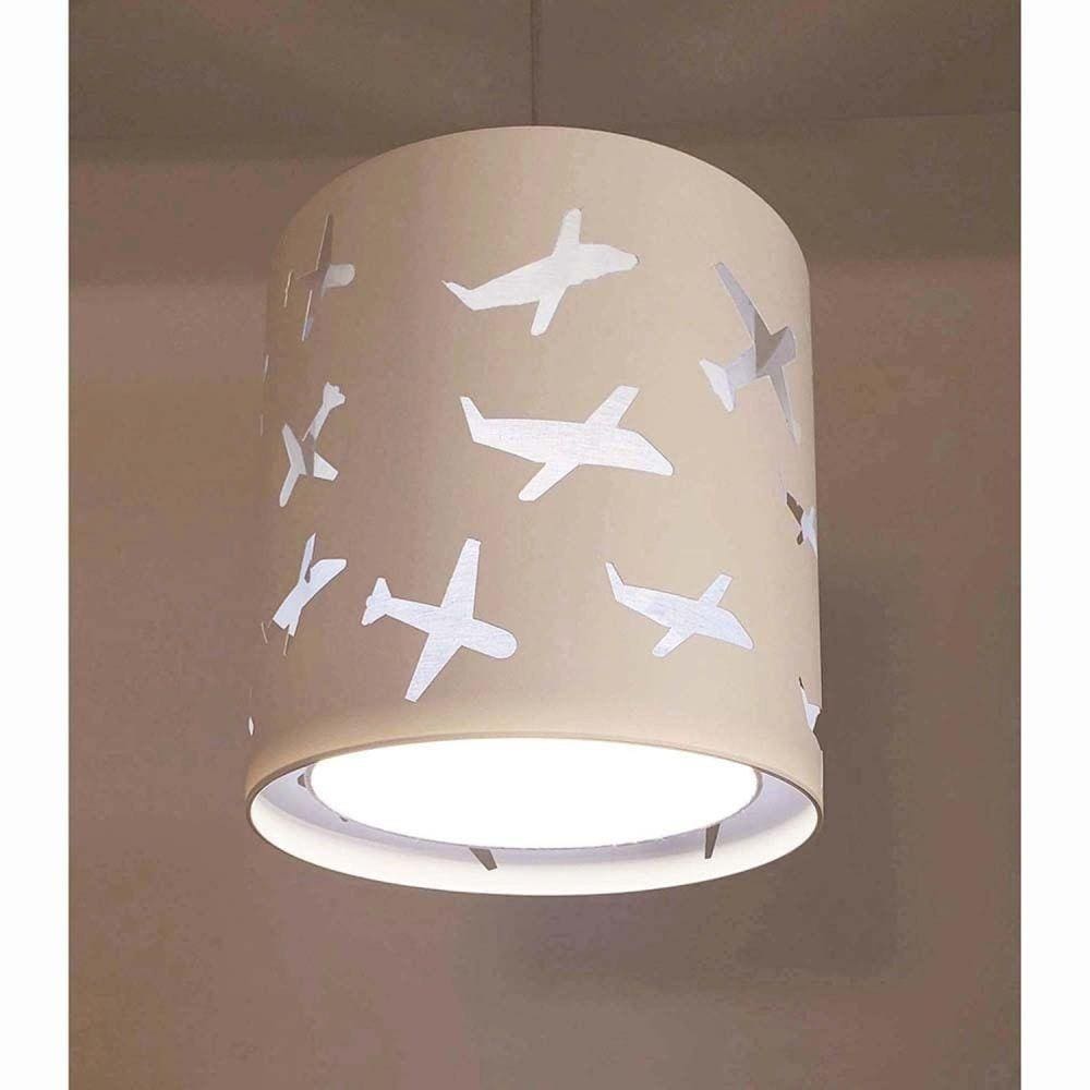 Lustre Pendente Infantil Aviões 25x25cm Branco