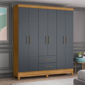 Guarda Roupa Casal 6 Portas E 2 Gavetas Panamá - Freijo / Cinza Freijo / Cinza