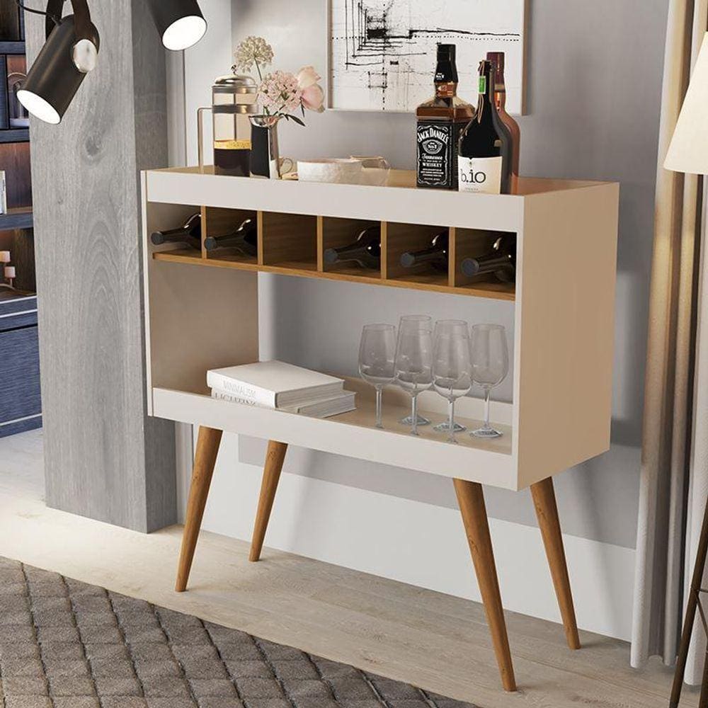 Aparador Athenas Com Adega Com Pés De Madeira Maciça Off White/nature Off White/nature