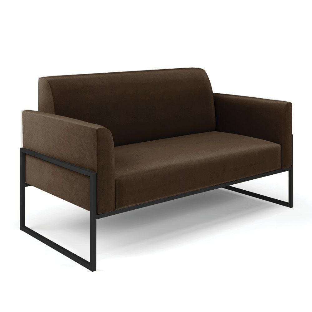 Sofá Namoradeira Base Industrial Alta Preto Marisa Suede D03 - D\`rossi Cor Marrom