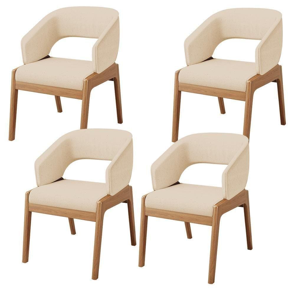 Kit 04 Cadeiras De Jantar E Estar Living Estofada Lince L02 Linho Bege Escuro - Lyam Decor