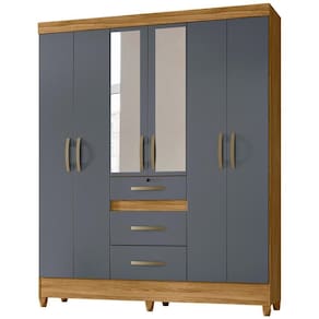 Guarda Roupa Casal 6 Portas Com Espelho 8680 Freijo Cinza Moval Freijo Cinza