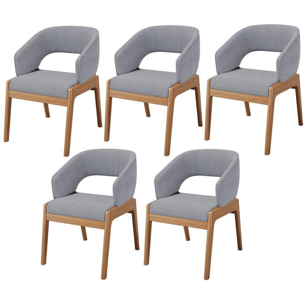 Kit 05 Cadeiras De Jantar E Estar Living Estofada Lince L02 Suede Cinza - Lyam Decor
