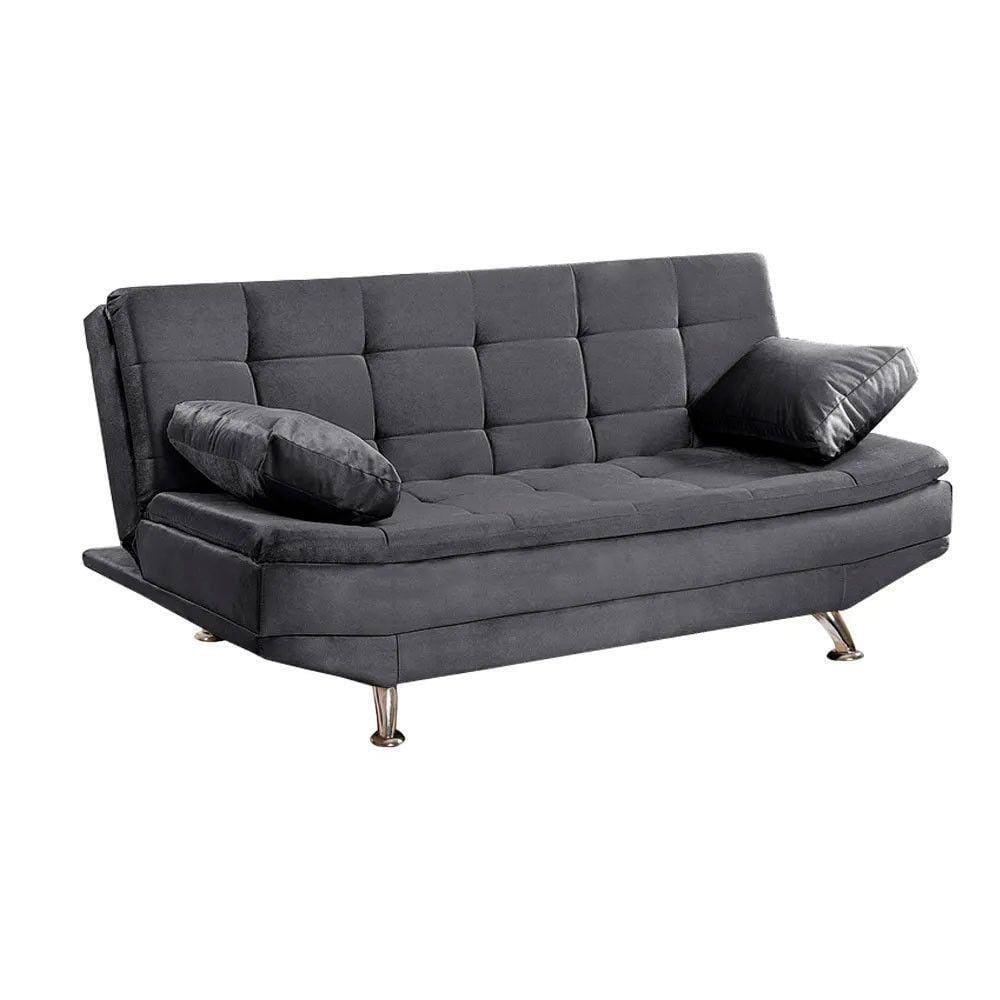 Sofá Cama Valencia 3 Lugares Reclinável Veludo Cinza - Star Confort Cinza