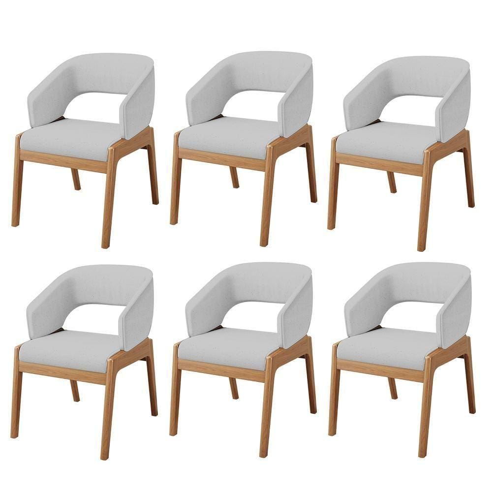 Kit 06 Cadeiras De Jantar E Estar Living Estofada Lince L02 Linho Cinza - Lyam Decor