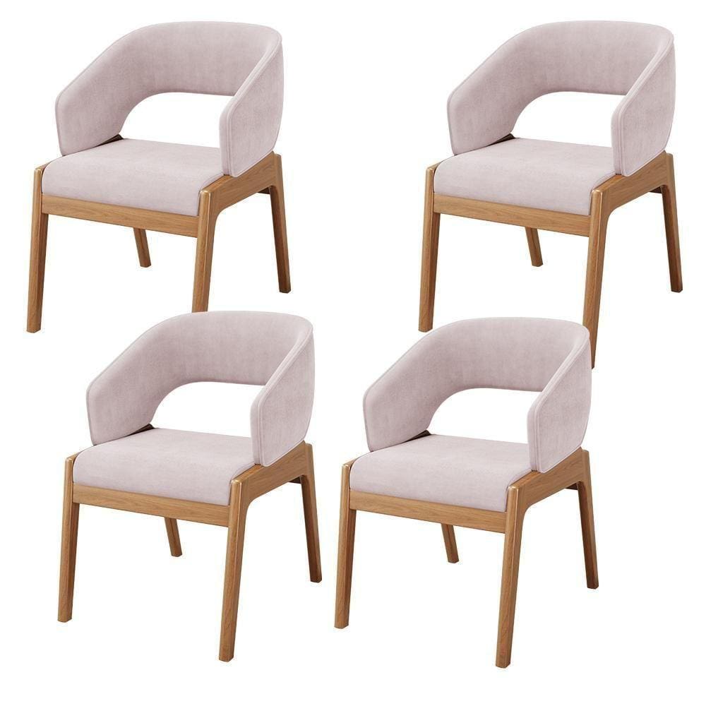 Kit 04 Cadeiras De Jantar E Estar Living Estofada Lince L02 Suede Rosê - Lyam Decor