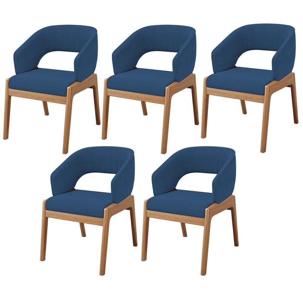 Kit 05 Cadeiras De Jantar E Estar Living Estofada Lince L02 Suede Azul Marinho - Lyam Decor