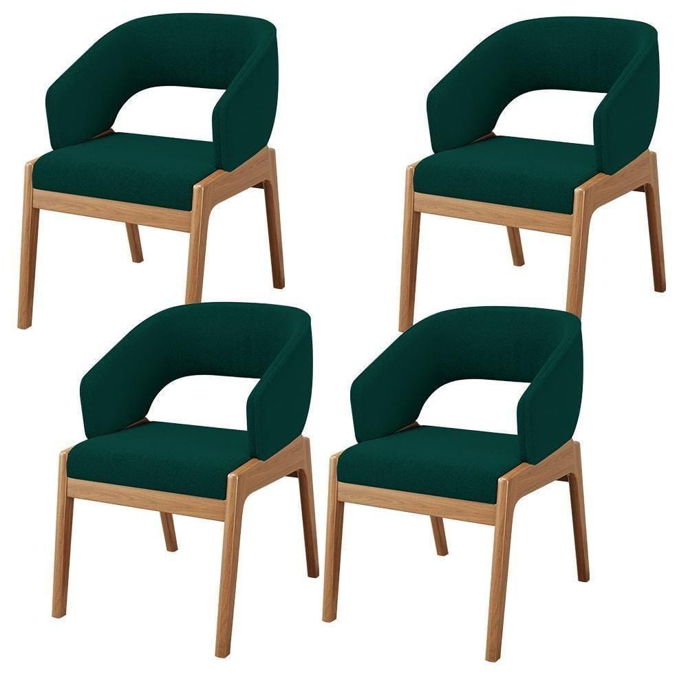 Kit 04 Cadeiras De Jantar E Estar Living Estofada Lince L02 Bouclê Verde - Lyam Decor