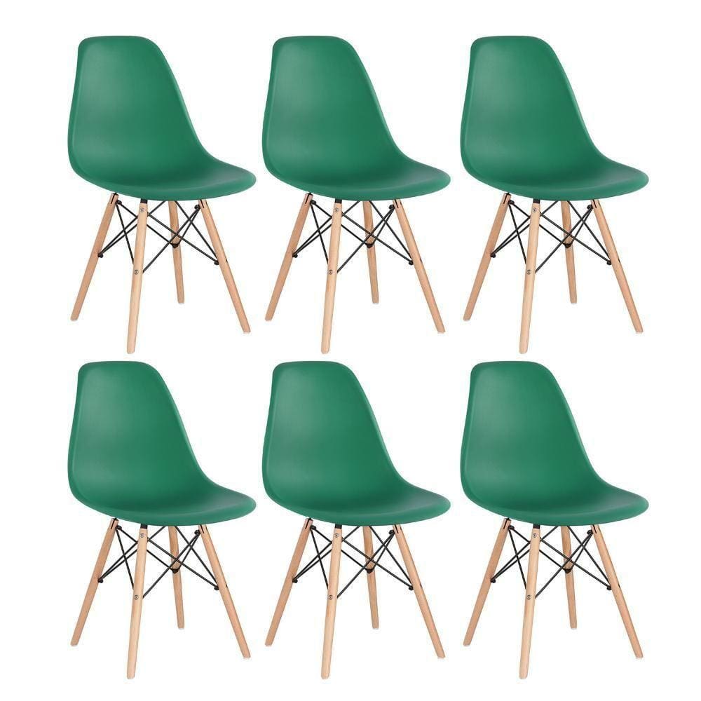 Kit 6 Cadeiras Charles Eames Eiffel Dsw Com Pés De Madeira Clara Verde Escuro
