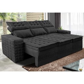 Sofá 3 Lugares Retrátil E Reclinável Cama Inbox Senses 2,00m Velusoft Preto