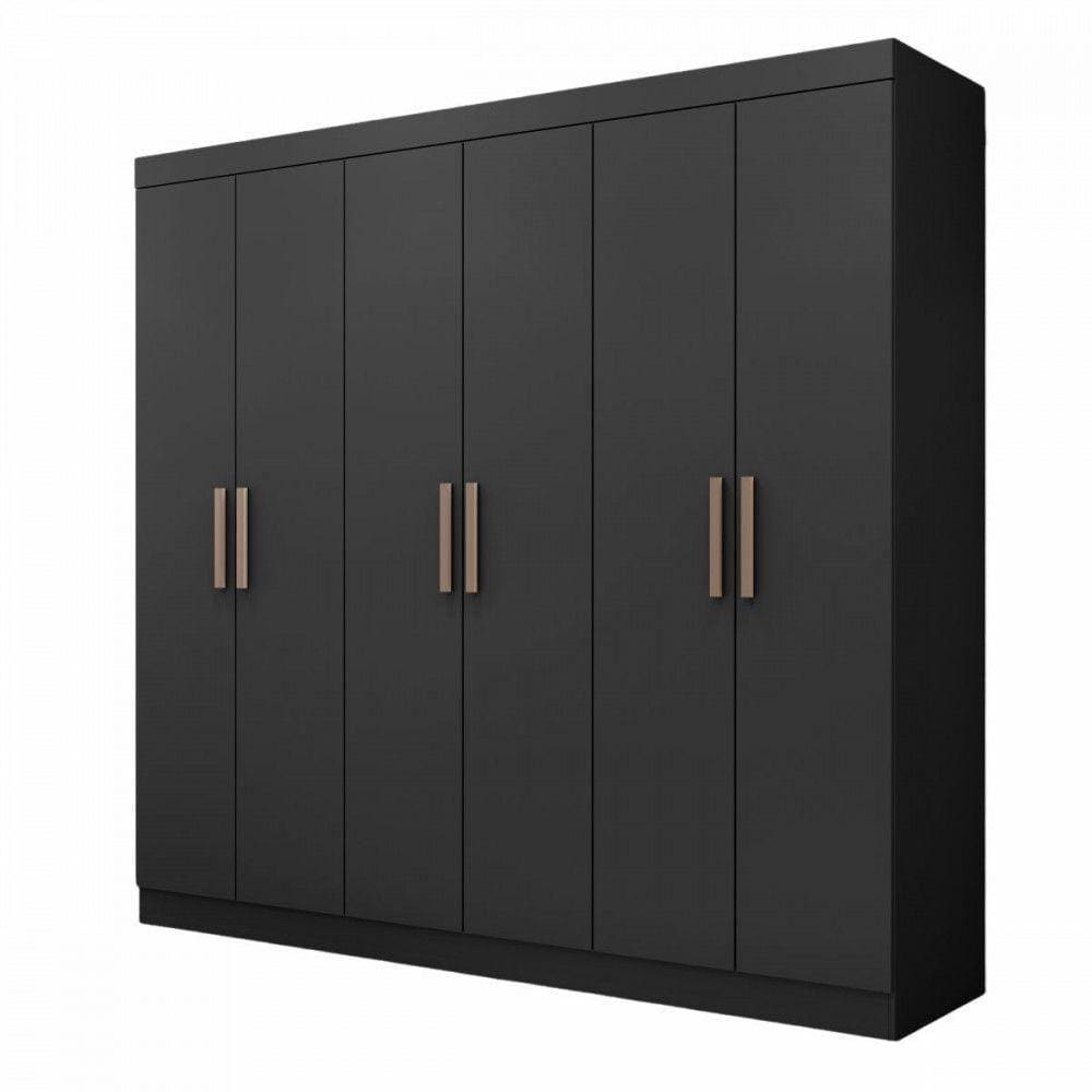 Guarda Roupa De Casal Paris 6 Portas Mdp Preto Fosco Maxel Preto Fosco