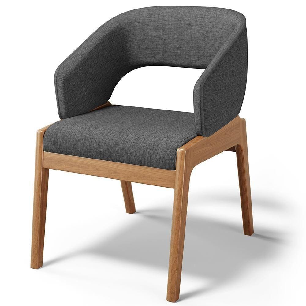 Cadeira De Jantar E Estar Living Estofada Lince L02 Linho Cinza Escuro
