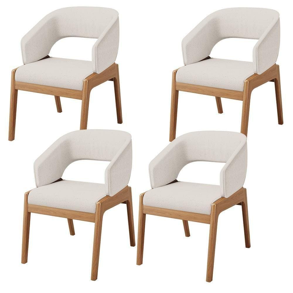 Kit 04 Cadeiras De Jantar E Estar Living Estofada Lince L02 Linho Cru - Lyam Decor