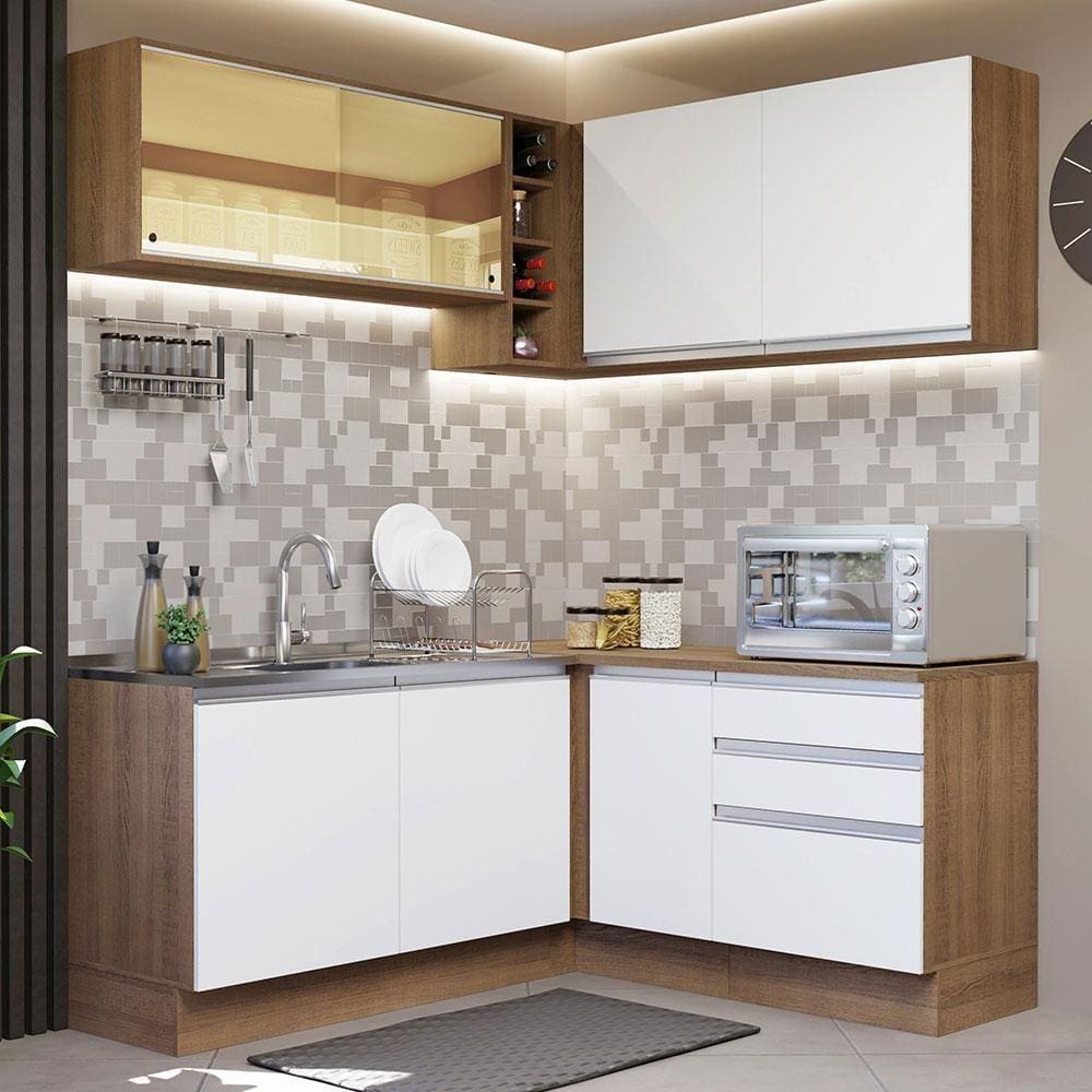 Cozinha Completa 329002 Com Armário E Balcão Rustic/Branco