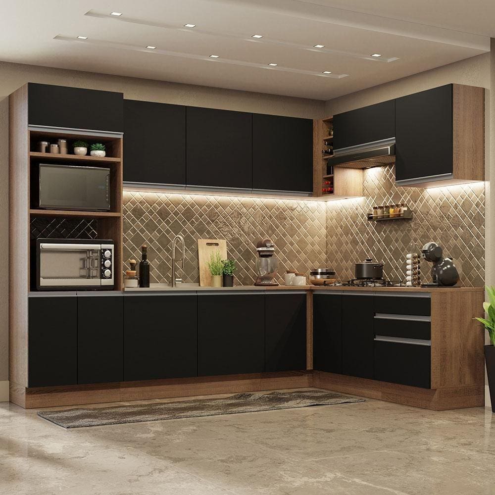 Cozinha Completa 479001 Com Armário E Balcão Rustic/Preto