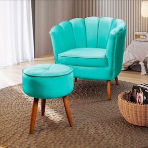Poltrona Decorativa Com Pés De Madeira Speciale Home Ciano
