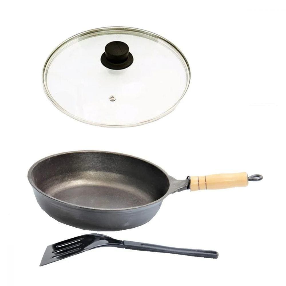 Frigideira Alta Antiaderente Cabo Tampa Vidro 24Cm Espátula