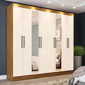 Guarda Roupa Casal 8 Portas 4 Gavetas Com Espelho Paris Casa 812 Nature Com Off White