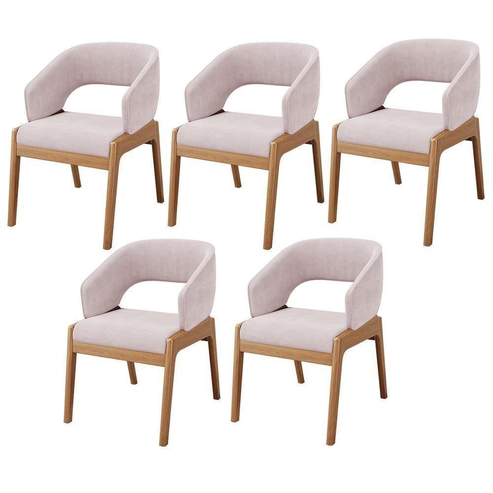 Kit 05 Cadeiras De Jantar E Estar Living Estofada Lince L02 Suede Rosê - Lyam Decor