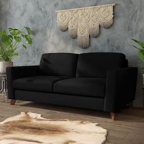 Sofá Sala De Estar Living 3 Lugares 220cm Presley Pés Madeira Veludo Preto G52 - Gran Belo
