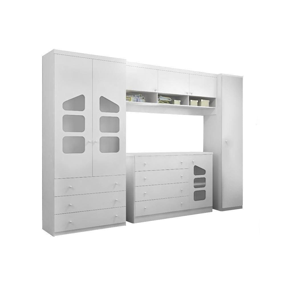 Quarto Bebe Guarda Roupa Modulado E Cômoda Eloísa Branco