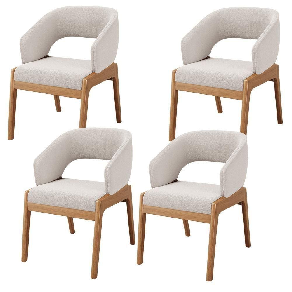 Kit 04 Cadeiras De Jantar E Estar Living Estofada Lince L02 Bouclê Cru - Lyam Decor