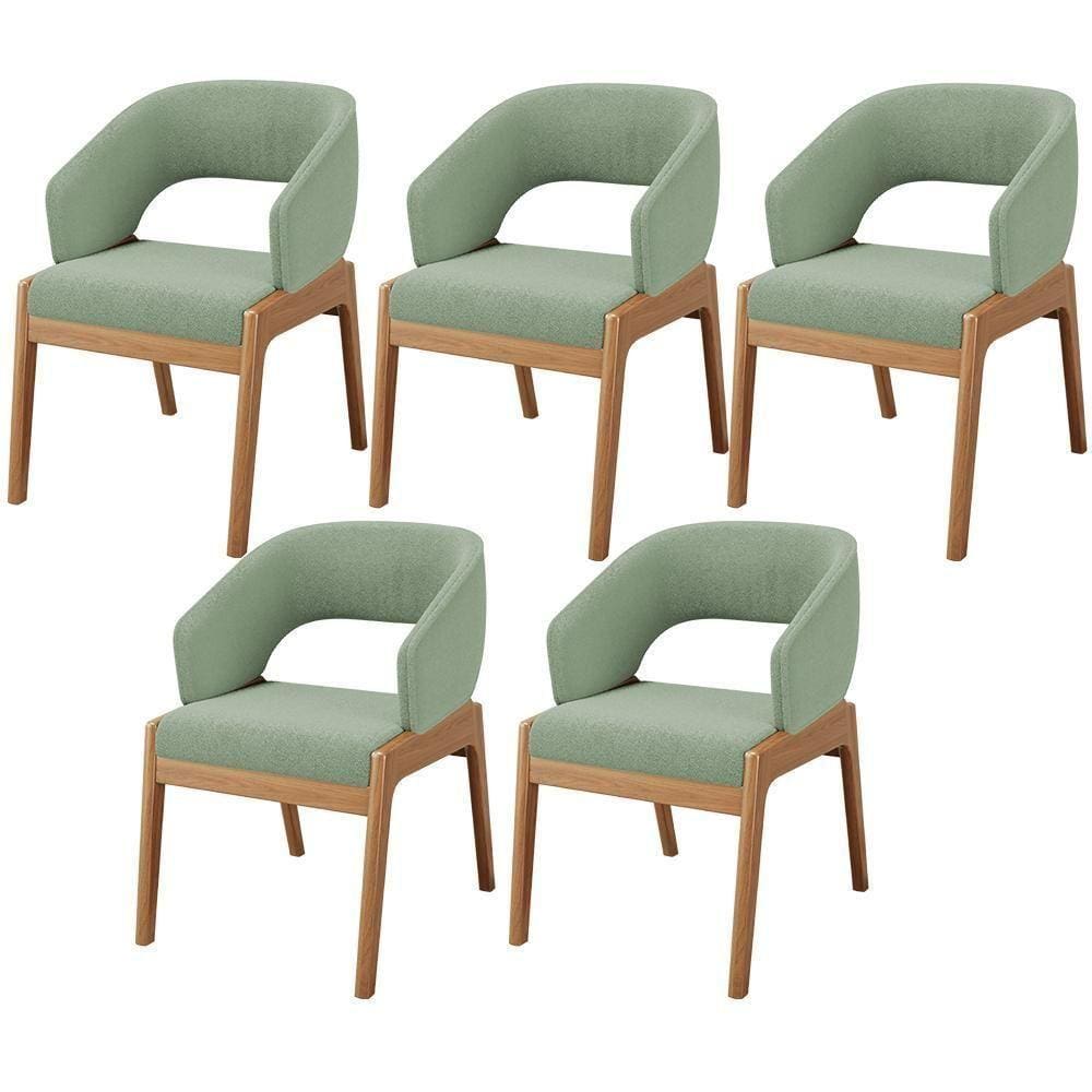 Kit 05 Cadeiras De Jantar E Estar Living Estofada Lince L02 Bouclê Oliva - Lyam Decor