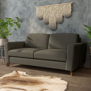 Sofá Sala De Estar Living 3 Lugares 280cm Presley Pés Madeira Linho Cinza G52 - Gran Belo