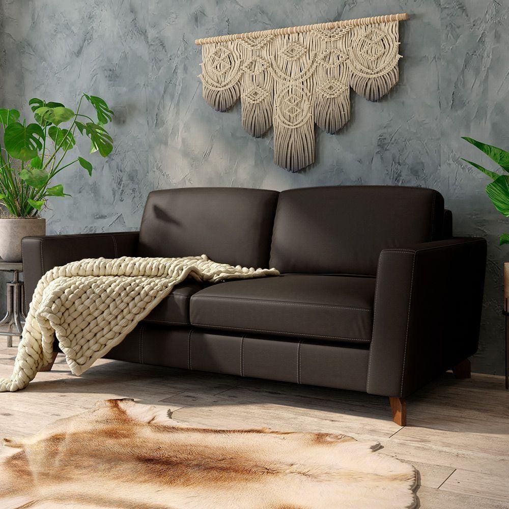 Sofá Sala De Estar Living 4 Lugares 280cm Presley Pés Madeira Couro Marrom G52 - Gran Belo